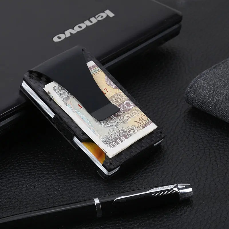 DIENQI Carbon Fiber Card Holder Mini Aluminum Metal RFID Magic Men's Wallet Pinnacle Luxuries