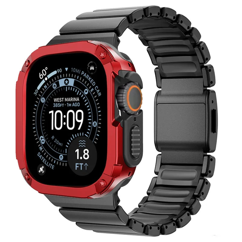 TitanFusion™ UltraGuard Series — Titanium Metal Band + Rugged Case for Apple Watch Ultra 3, Ultra 2, Ultra 1, Series 11, 10, 9, 8 (49mm / 46mm / 45mm / 44mm)