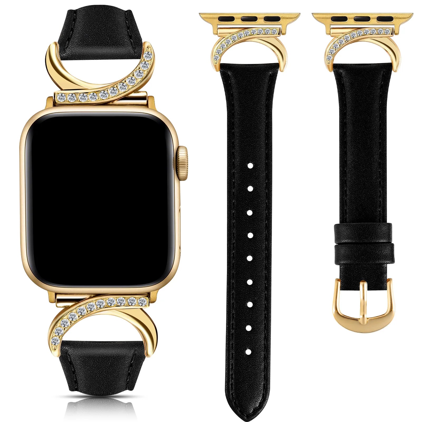 LuxeCurve™ Diamond Leather Band for Apple Watch (Series 1–11 & Ultra 3)