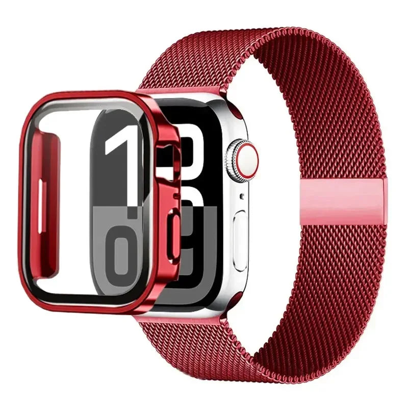 Milanese Stainless Steel Loop Band with Protective Case – Compatible with Apple Watch Ultra & Series 4–10 (40–49mm)
