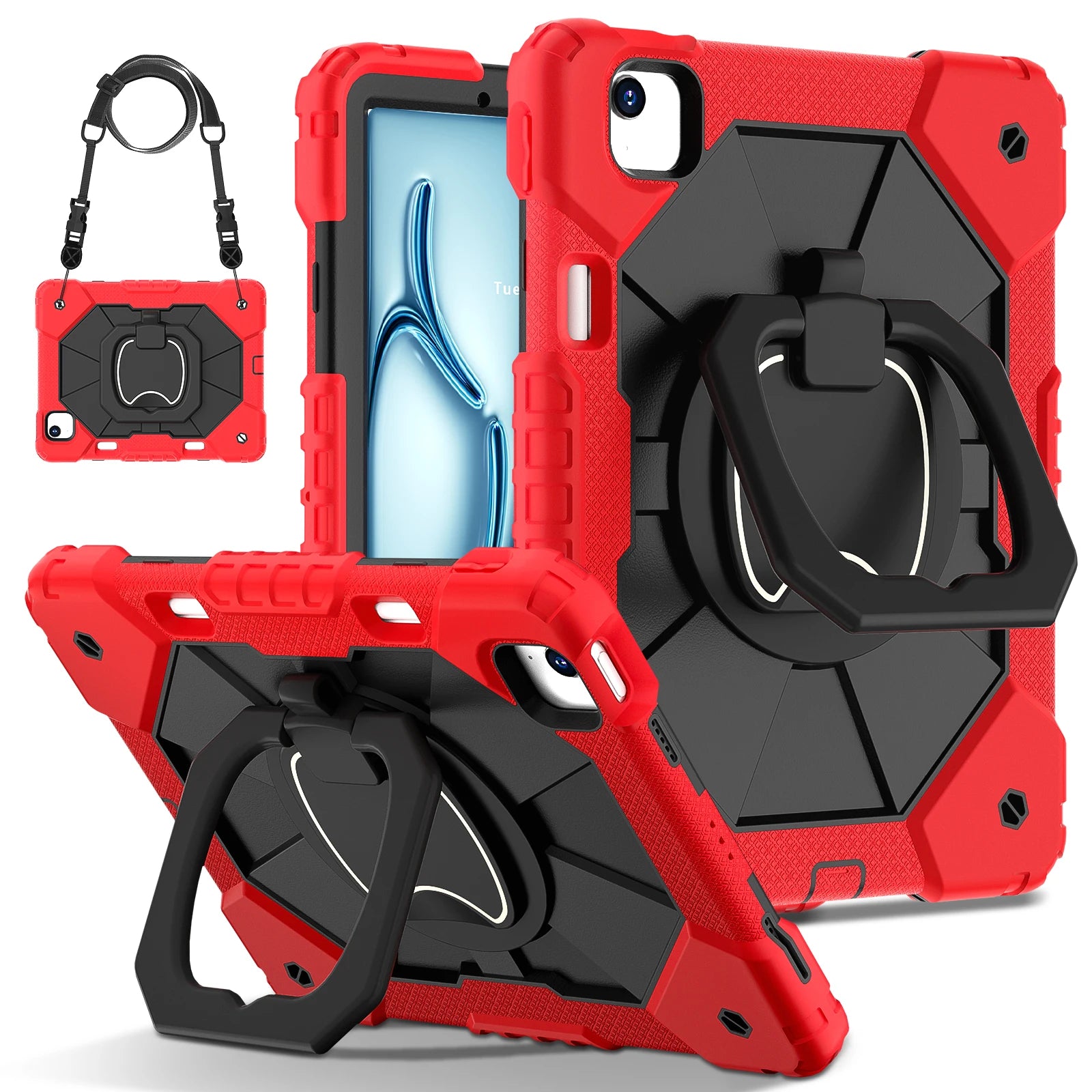 Shockproof Armor Stand Case with Kickstand & Hand Strap for iPad Mini, iPad Air & iPad Pro
