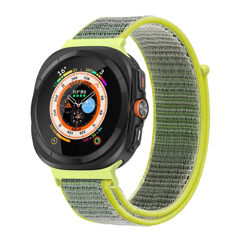 Avontic TrailLoop Bright Yellow woven nylon band for Galaxy Watch Ultra and Ultra2 47mm on a clean background