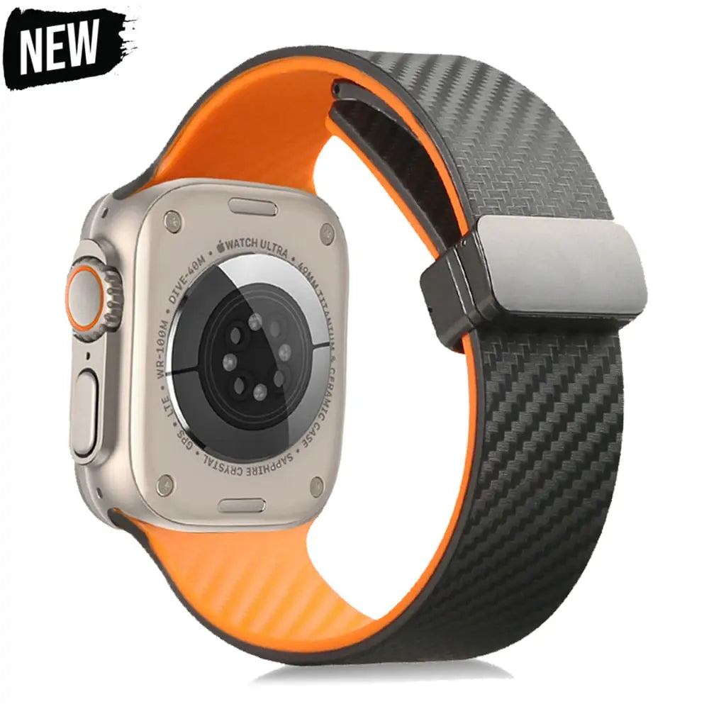 For Apple Watch Band 49mm 45mm 41mm 44mm 40mm 38/42mm Carbon Fiber Magnetic Silicone Strap Bracelet for IWatch Ultra SE 8 7 6 5 Avontic