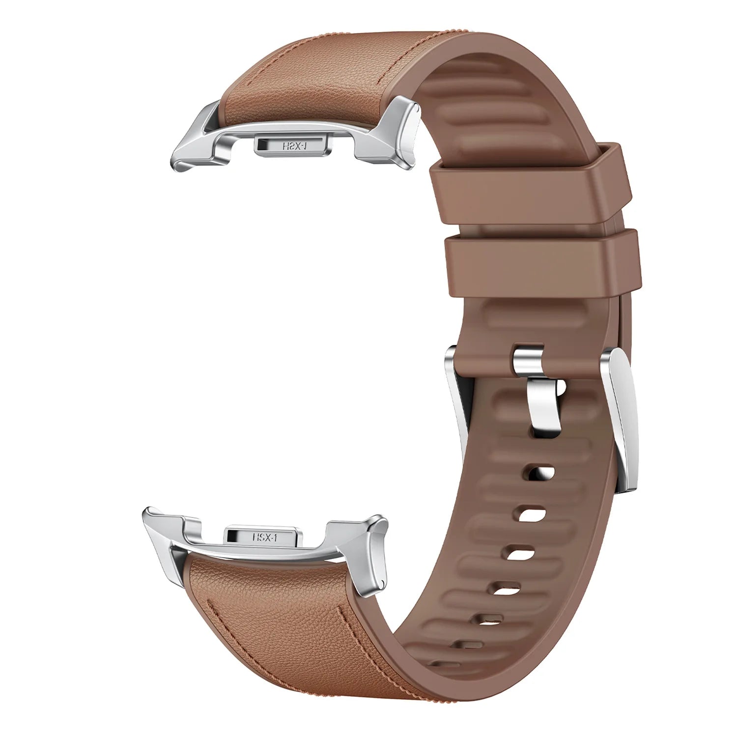 Avontic DuoTexture Light Brown leather-look silicone band for Galaxy Watch9, Watch8 and Watch8 Classic on a clean background