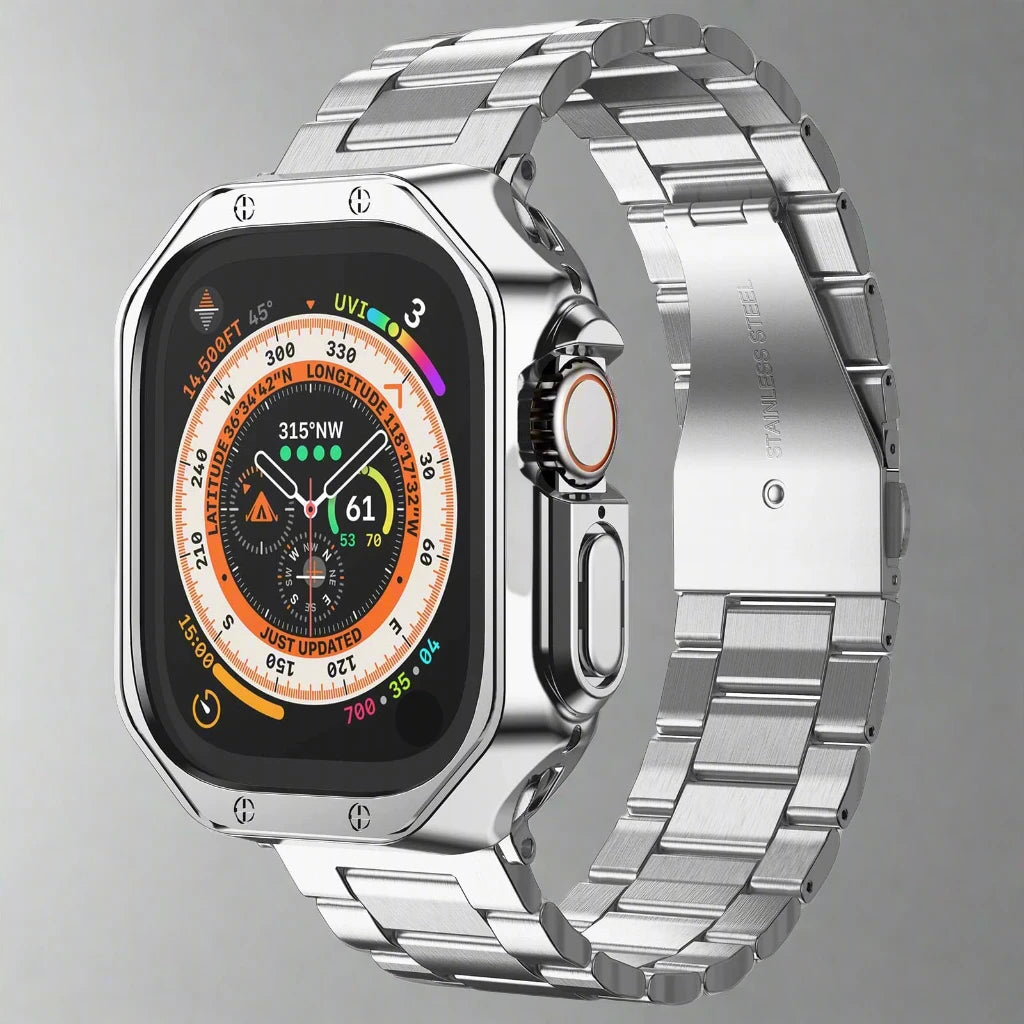 EliteGuard™ Stainless Steel Band & Protective Case for Apple Watch Ultra 3, Ultra 2, Ultra, Series 11–4 (49mm–40mm)