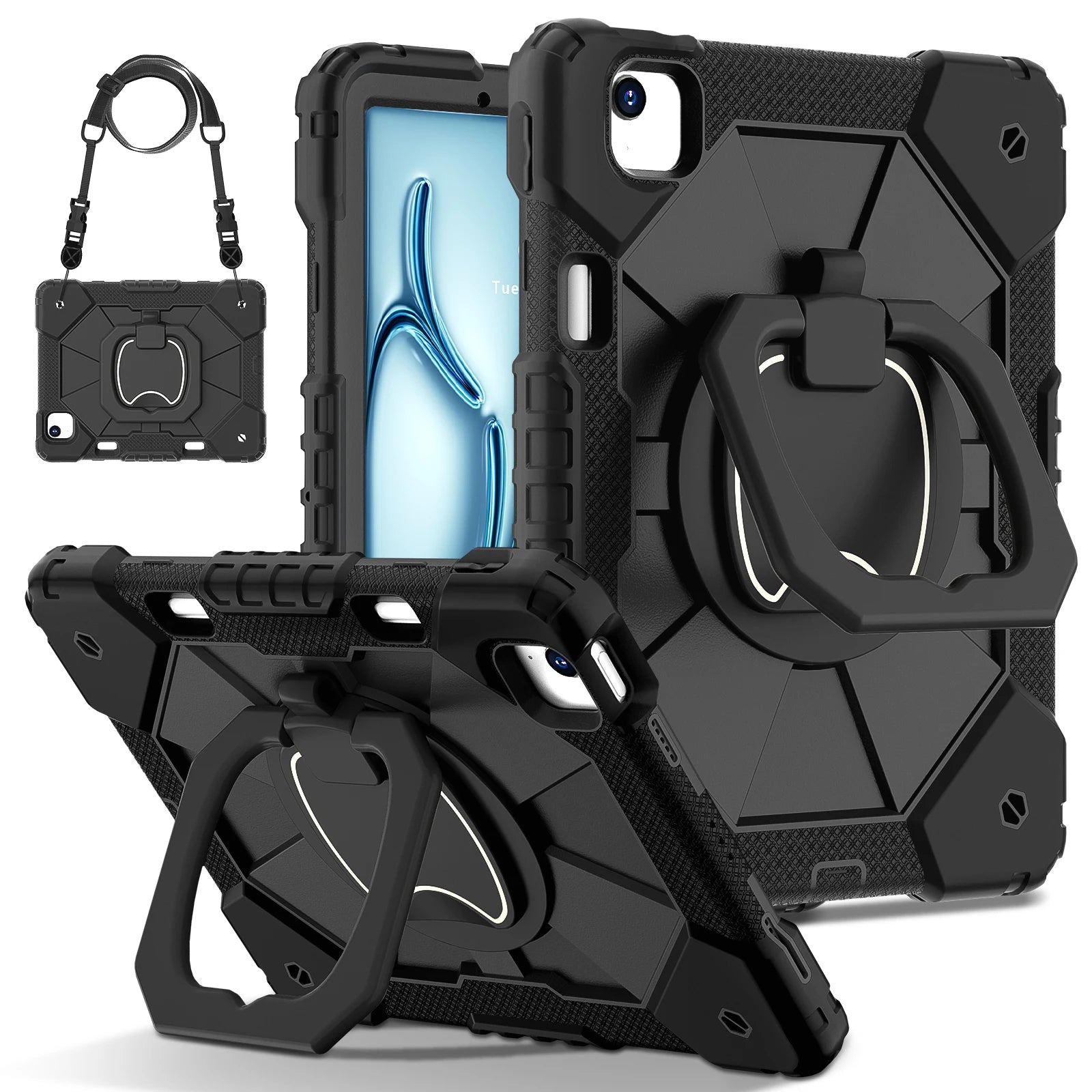 Shockproof Armor Stand Case with Kickstand & Hand Strap for iPad Mini, iPad Air & iPad Pro