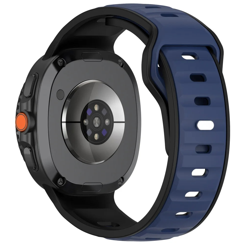 Avontic PulseFlex Black / Blue vented silicone sport band for Galaxy Watch9, Watch8 and Watch8 Classic on a clean background