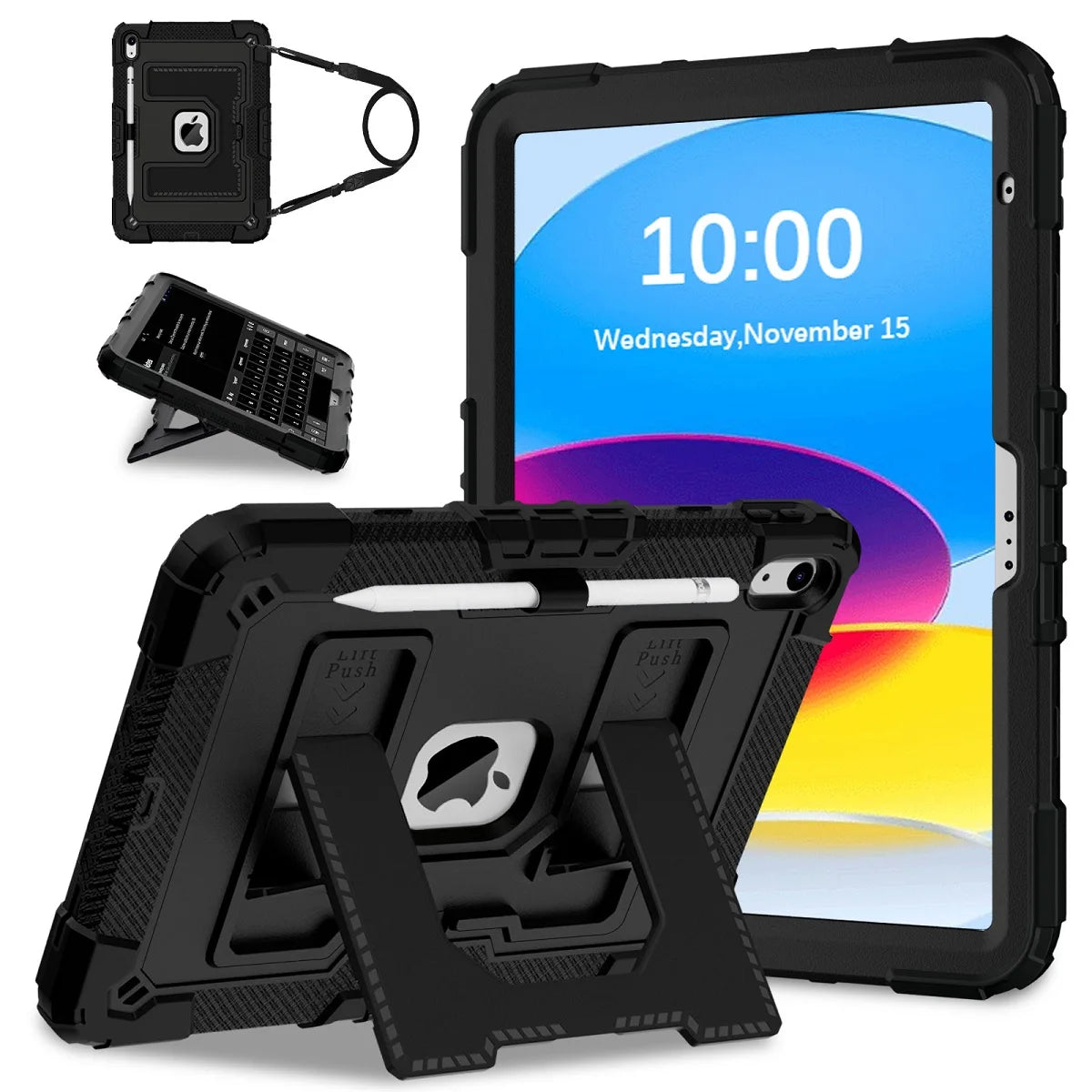 RhinoGuard Tactical 360 Heavy Duty iPad Case with Kickstand, Hand Strap & Shoulder Strap