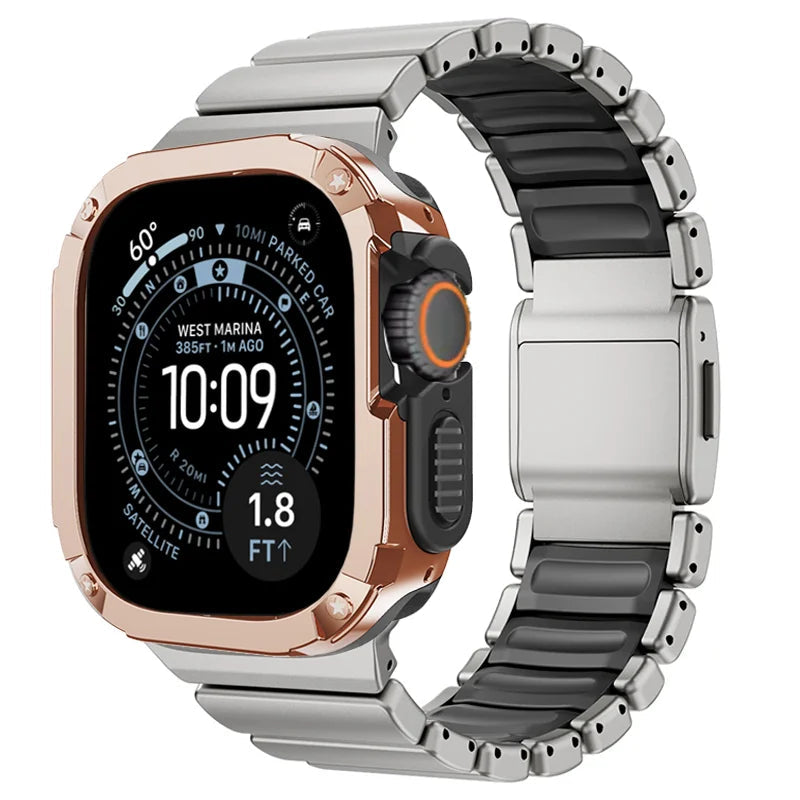 TitanFusion™ UltraGuard Series — Titanium Metal Band + Rugged Case for Apple Watch Ultra 3, Ultra 2, Ultra 1, Series 11, 10, 9, 8 (49mm / 46mm / 45mm / 44mm)