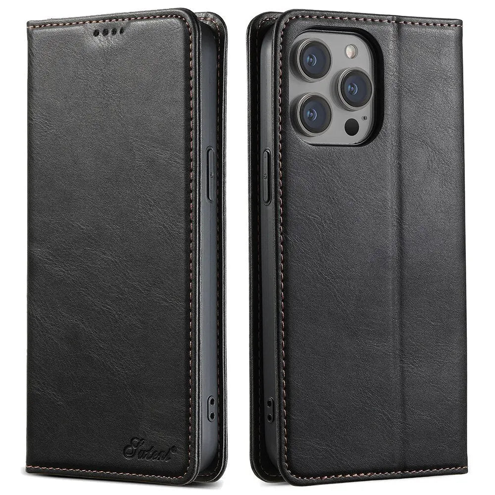 For iPhone 15 Pro Max Wallet Case PU Leather Magnetic