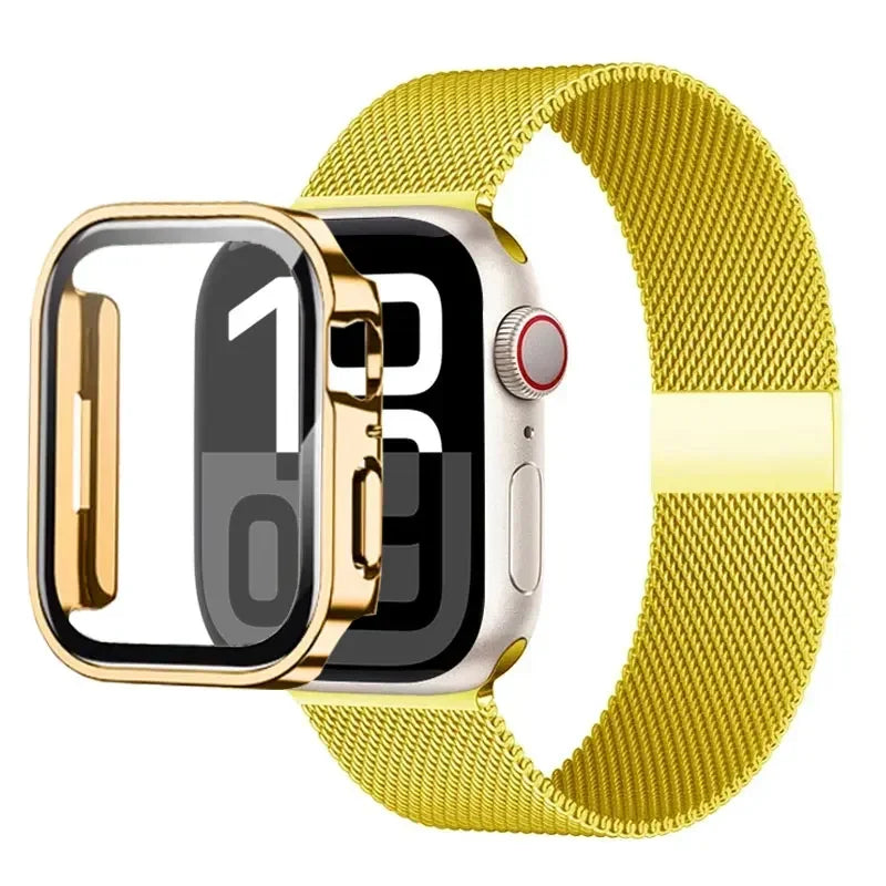 Milanese Stainless Steel Loop Band with Protective Case – Compatible with Apple Watch Ultra & Series 4–10 (40–49mm)