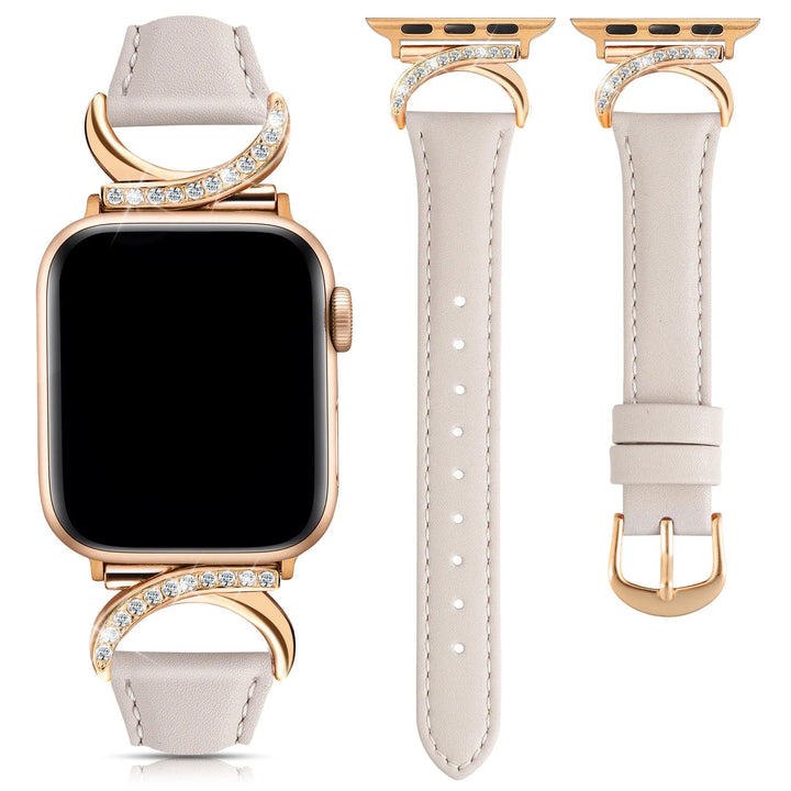 LuxeCurve Diamond Leather Band for Apple Watch Series 12 (42/46mm) & Ultra 4 (49mm)