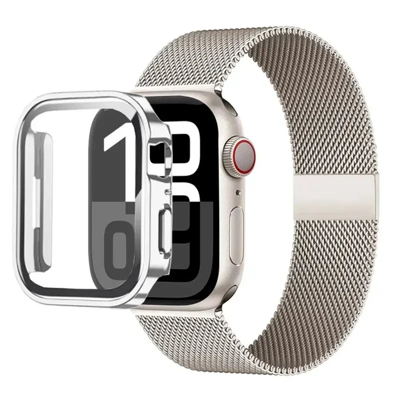 Milanese Stainless Steel Loop Band with Protective Case – Compatible with Apple Watch Ultra & Series 4–10 (40–49mm)
