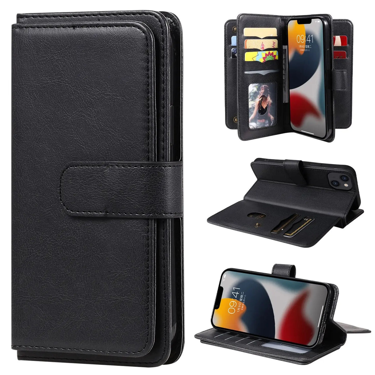 for iPhone 15 14 13 12 11 Pro Max Wallet Case[10 Card Slots]:Multi-Function,Flip Strap Zipper Card Holder Phone Case Avontic