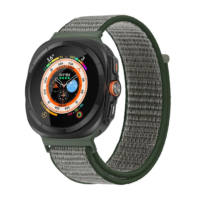 Avontic TrailLoop Deep Olive woven nylon band for Galaxy Watch Ultra and Ultra2 47mm on a clean background