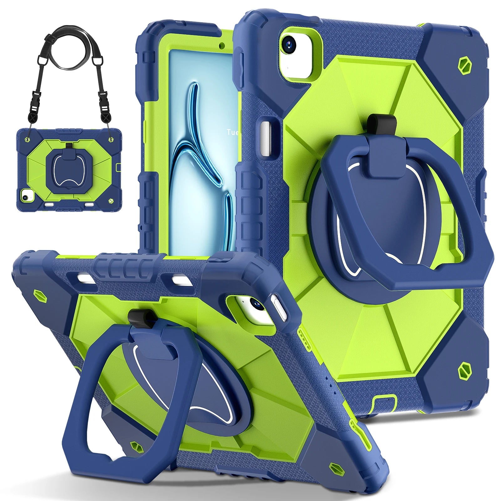 Shockproof Armor Stand Case with Kickstand & Hand Strap for iPad Mini, iPad Air & iPad Pro