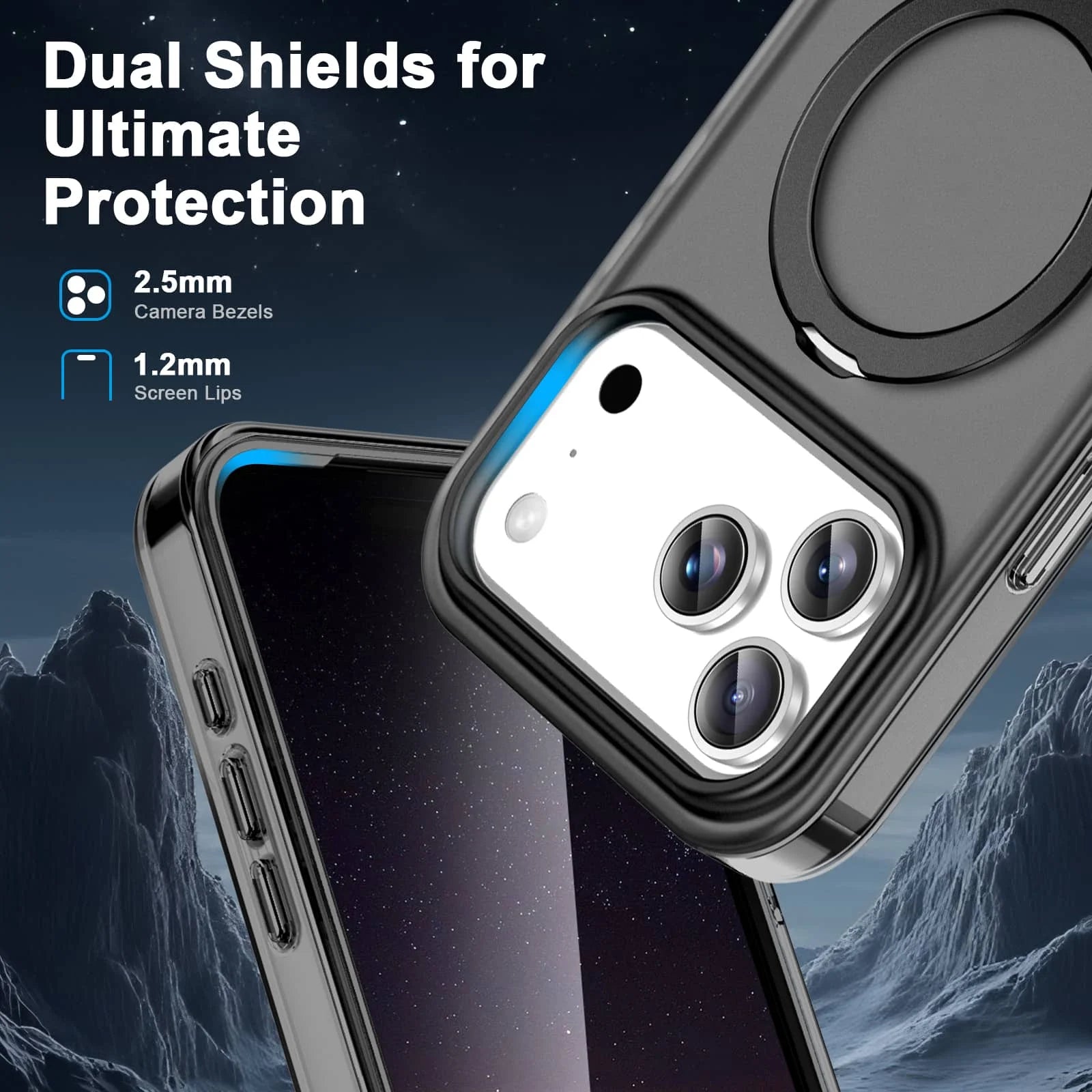 iPhone 17 Pro Max Shockproof Ring Kickstand Case with Built-in Screen Protector – Full-Body Dual-Layer MagSafe Cover