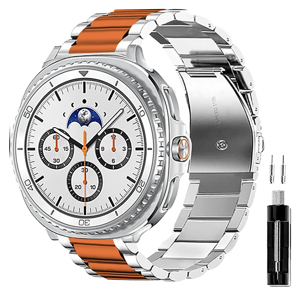 Avontic SteelArc Silver Orange stainless steel band for Galaxy Watch9 and Watch8