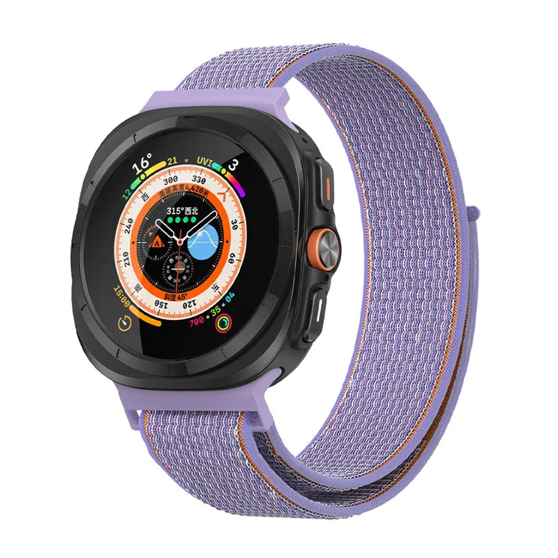 Avontic TrailLoop Purple woven nylon band for Galaxy Watch Ultra and Ultra2 47mm on a clean background