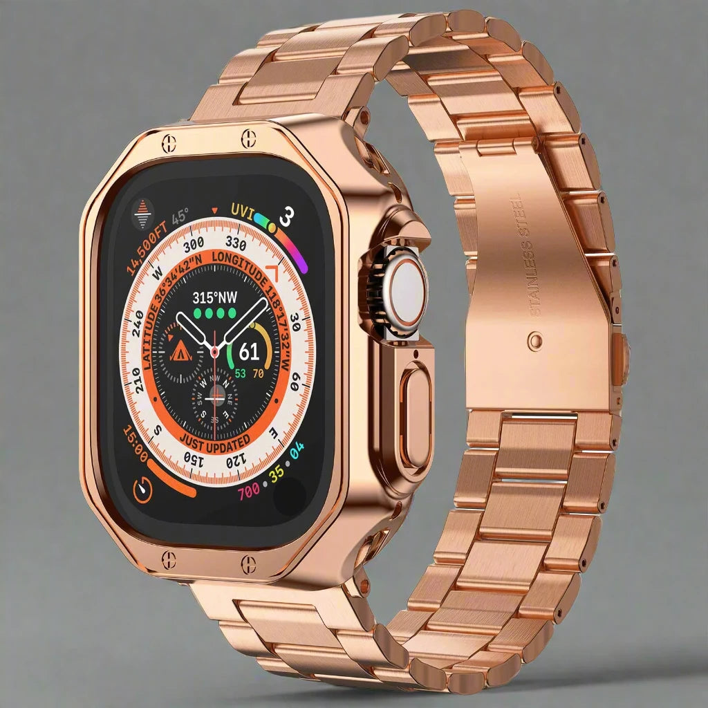 EliteGuard™ Stainless Steel Band & Protective Case for Apple Watch Ultra 3, Ultra 2, Ultra, Series 11–4 (49mm–40mm)