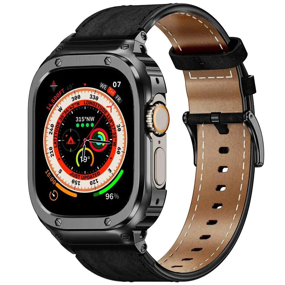LuxeSteel Case and Premium Leather Band for Apple Watch Avontic