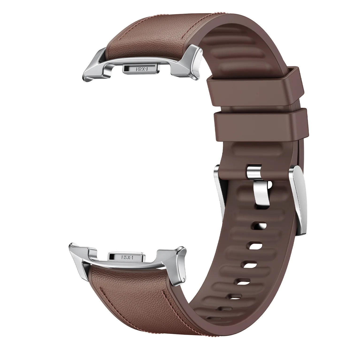 Avontic DuoTexture Brown leather-look silicone band for Galaxy Watch9, Watch8 and Watch8 Classic on a clean background