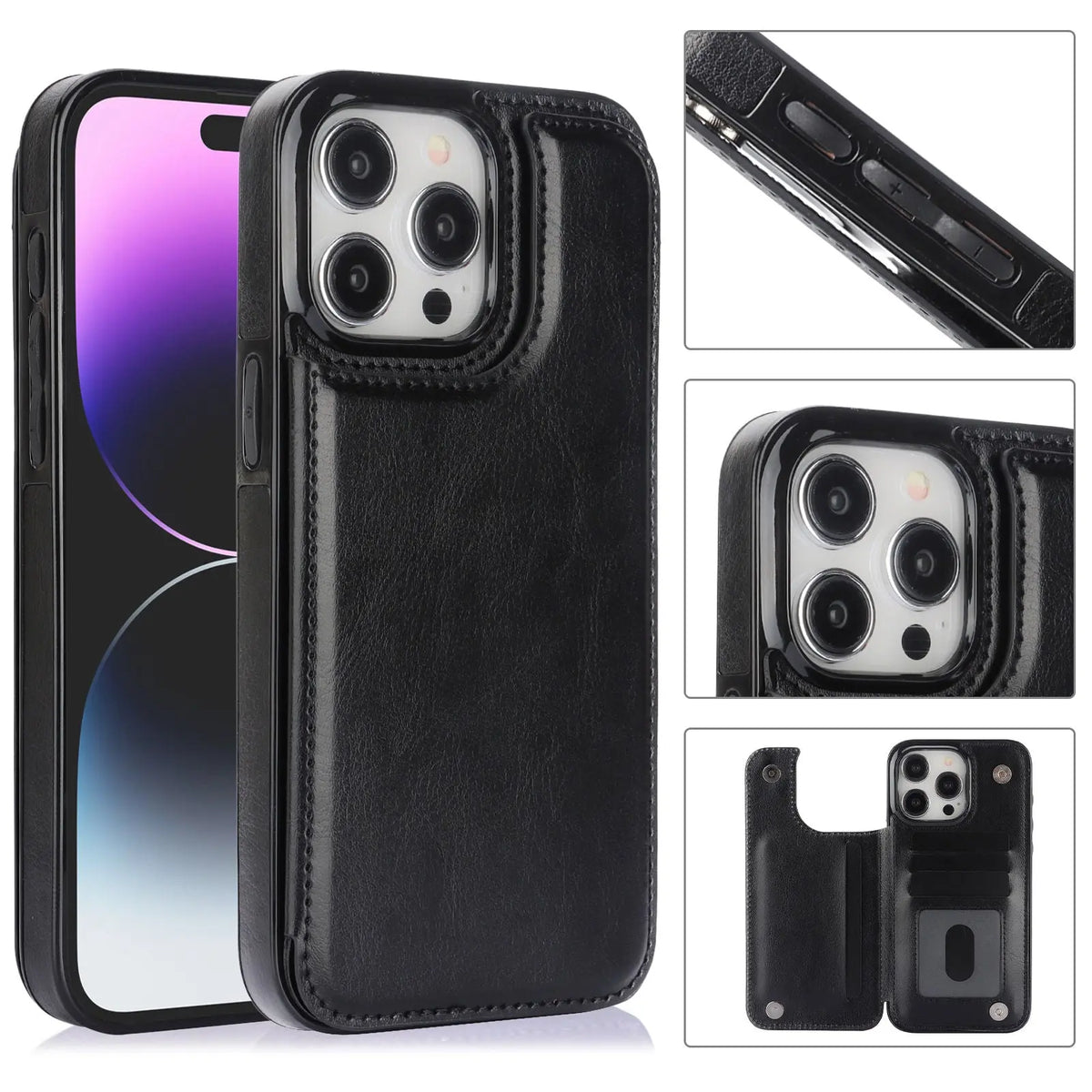 Double Buckle Leather Case for iPhone 15 Pro Max 15 Plus with Card Slots and Stand Function Drop Protection Cover Avontic