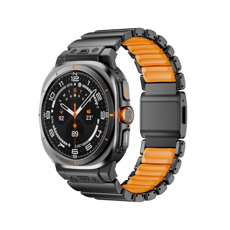 Avontic PulseLink Black / Orange contrast-link stainless steel band for Galaxy Watch Ultra and Ultra2 47mm