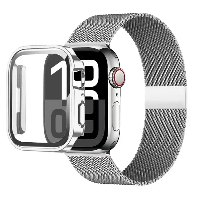 Milanese Stainless Steel Loop Band with Protective Case – Compatible with Apple Watch Ultra & Series 4–10 (40–49mm)