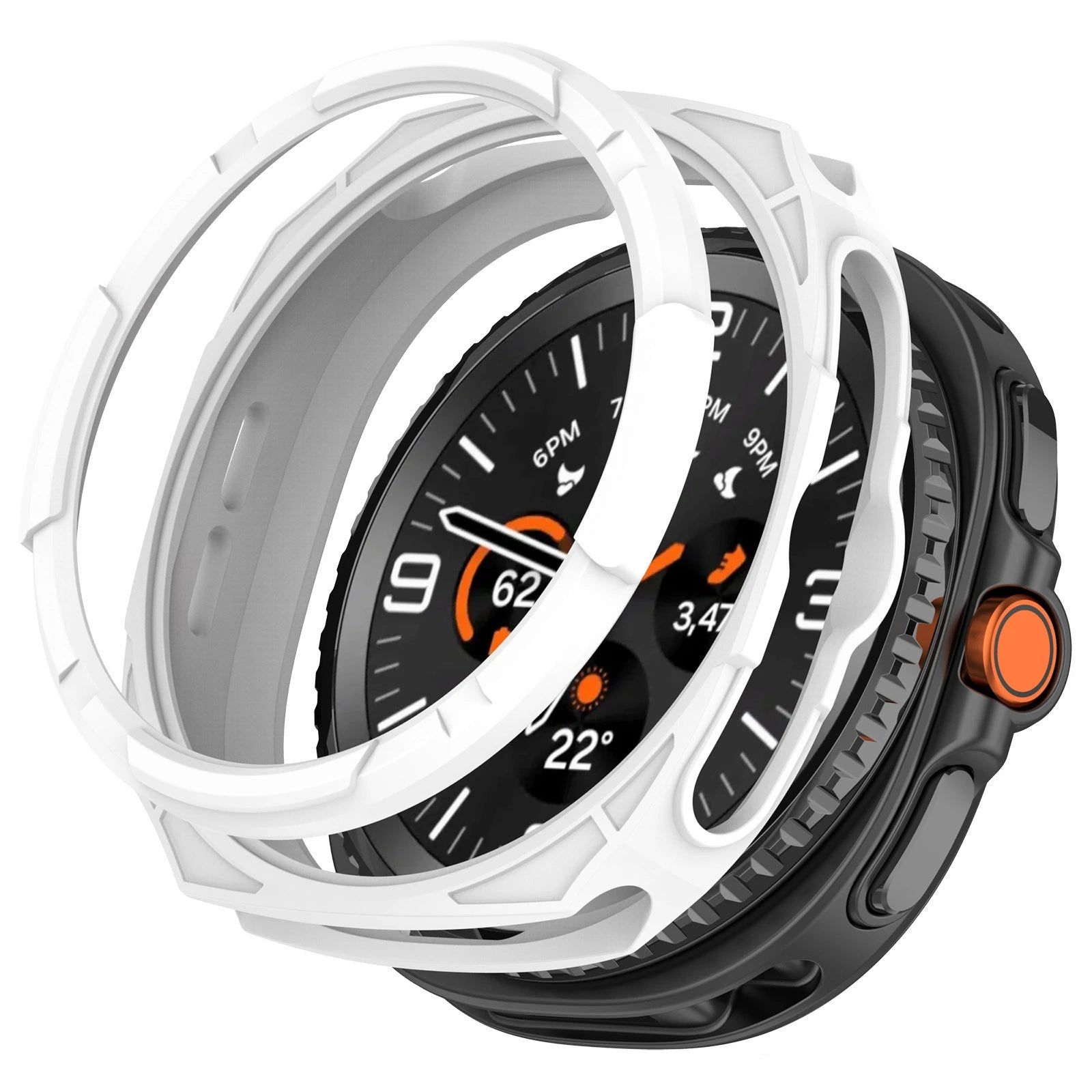 Smartwatch with a white protective case on a white background