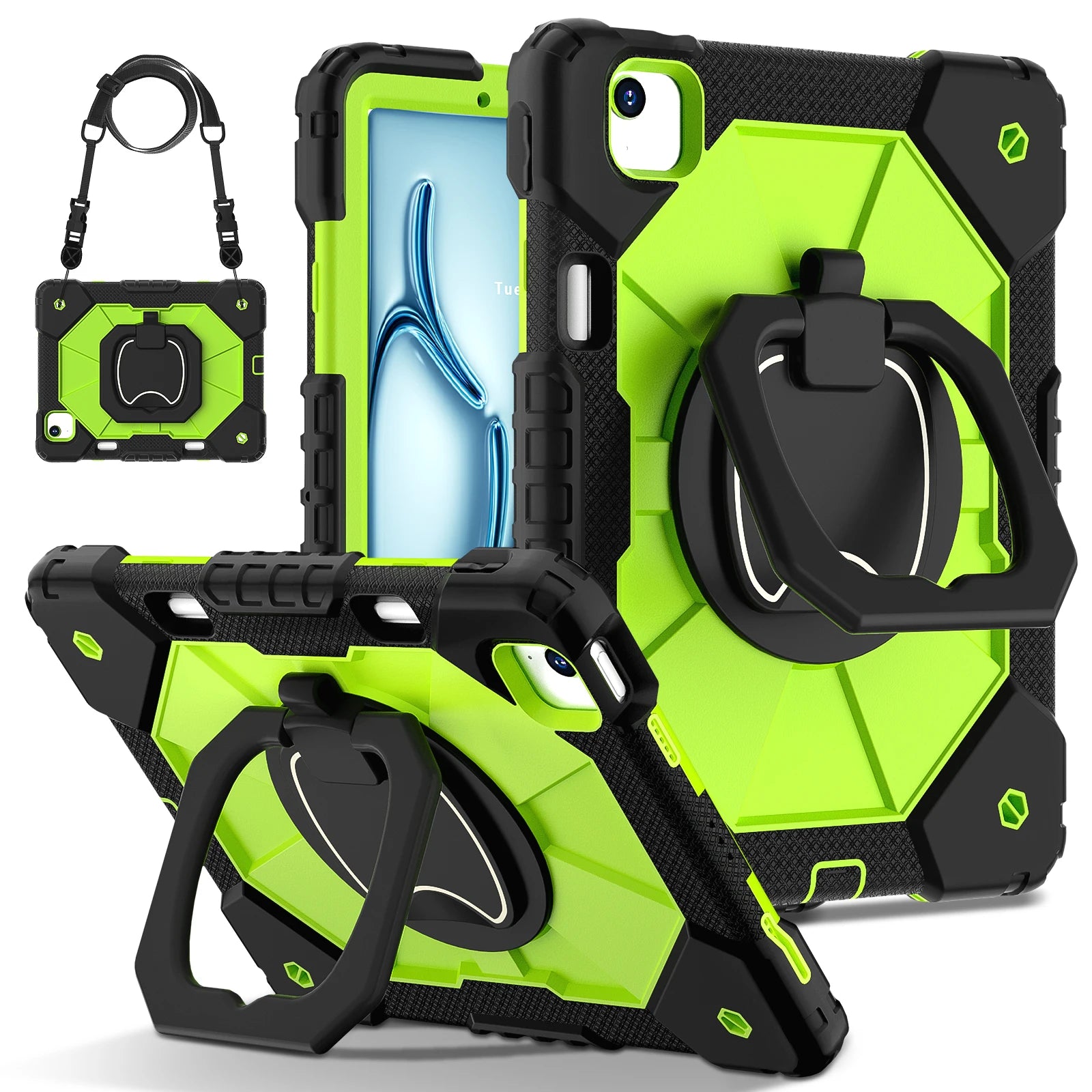Shockproof Armor Stand Case with Kickstand & Hand Strap for iPad Mini, iPad Air & iPad Pro