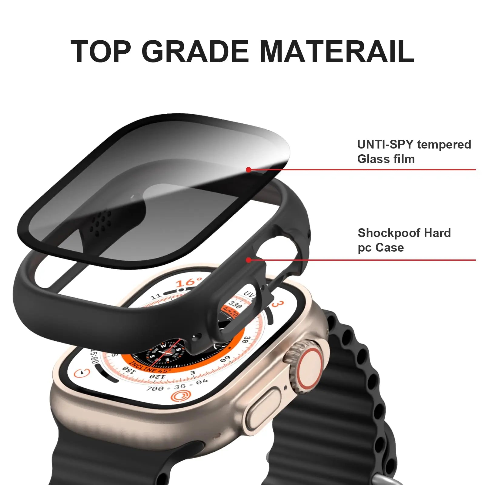 StealthGuard Custom Anti-Spy Privacy Tempered Glass Screen Protector Case for Apple Watch Pinnacle Luxuries