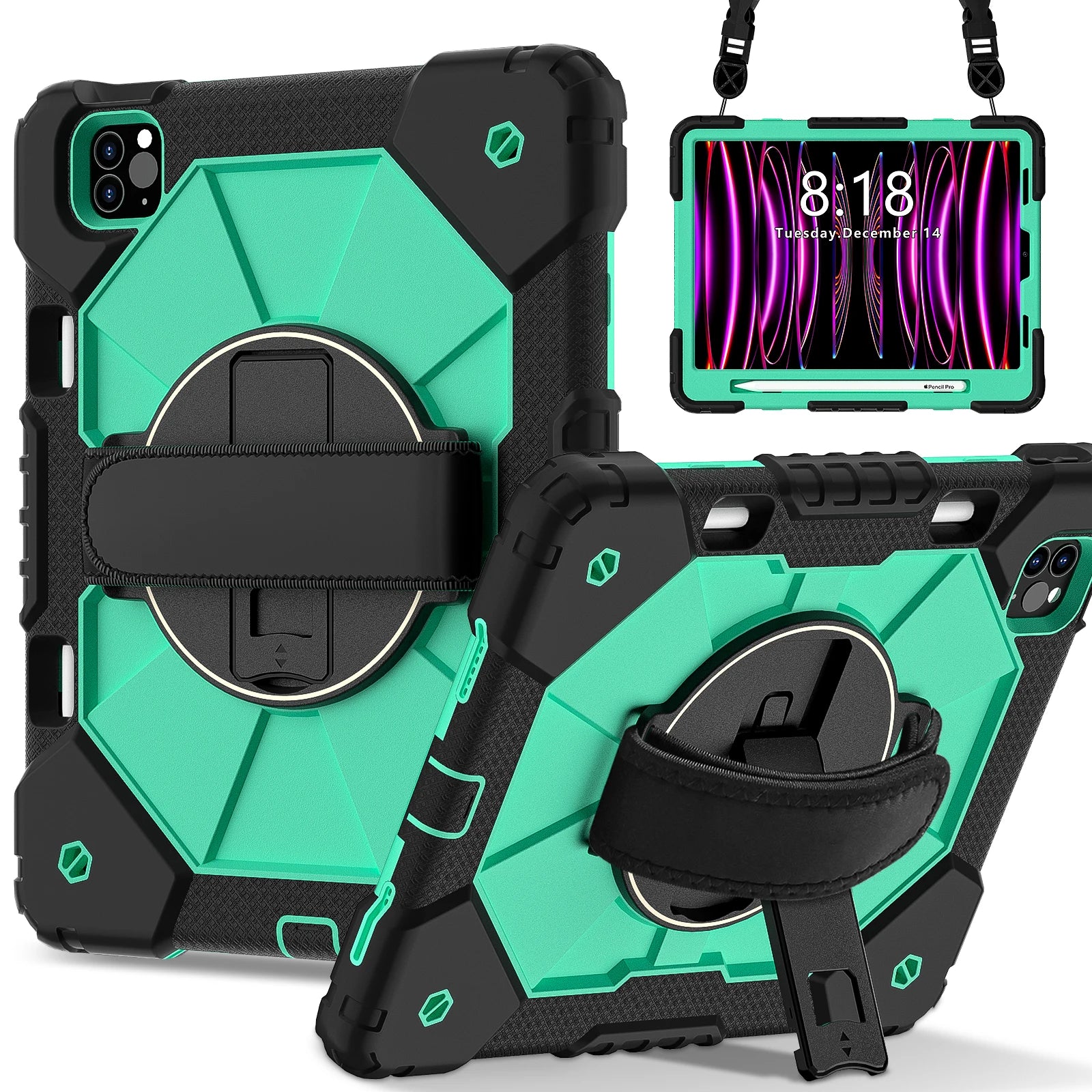 RhinoGuard Apex 360 Command Rugged iPad Case with Kickstand & Hand Strap