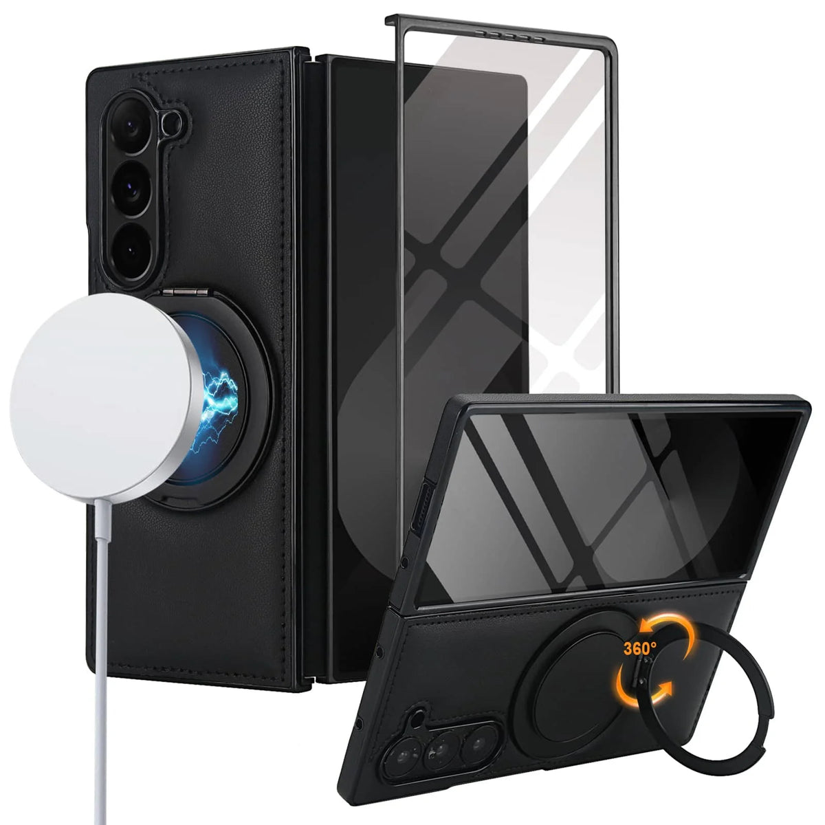 MagRing Leather Shield Case For Samsung Galaxy Z Fold 7, 6, 5, 4, and 3