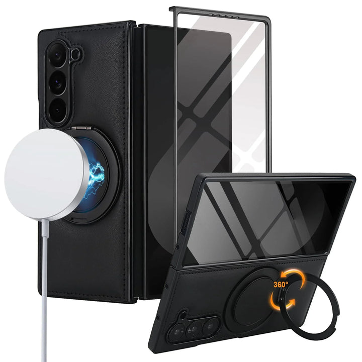 MagRing Leather Shield Case For Samsung Galaxy Z Fold 7, 6, 5, 4, and 3