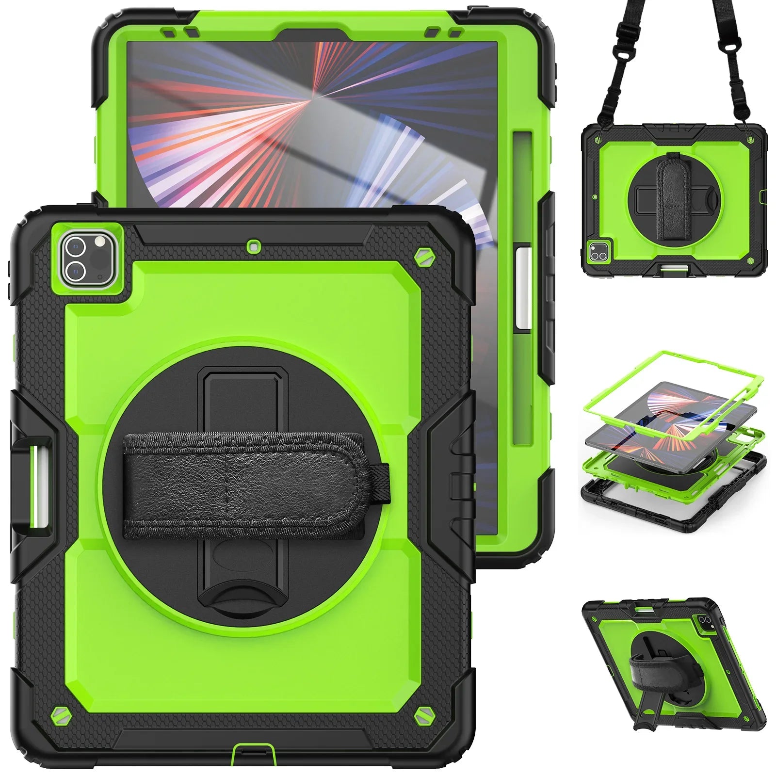 RhinoGuard Shockproof iPad Case with Stand, Hand Strap & Shoulder Strap – Military-Grade Protective Cover for iPad Pro, iPad Air & iPad (All Sizes)