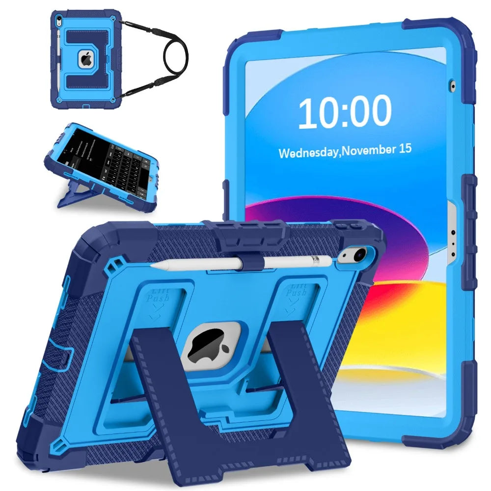 RhinoGuard Tactical 360 Heavy Duty iPad Case with Kickstand, Hand Strap & Shoulder Strap
