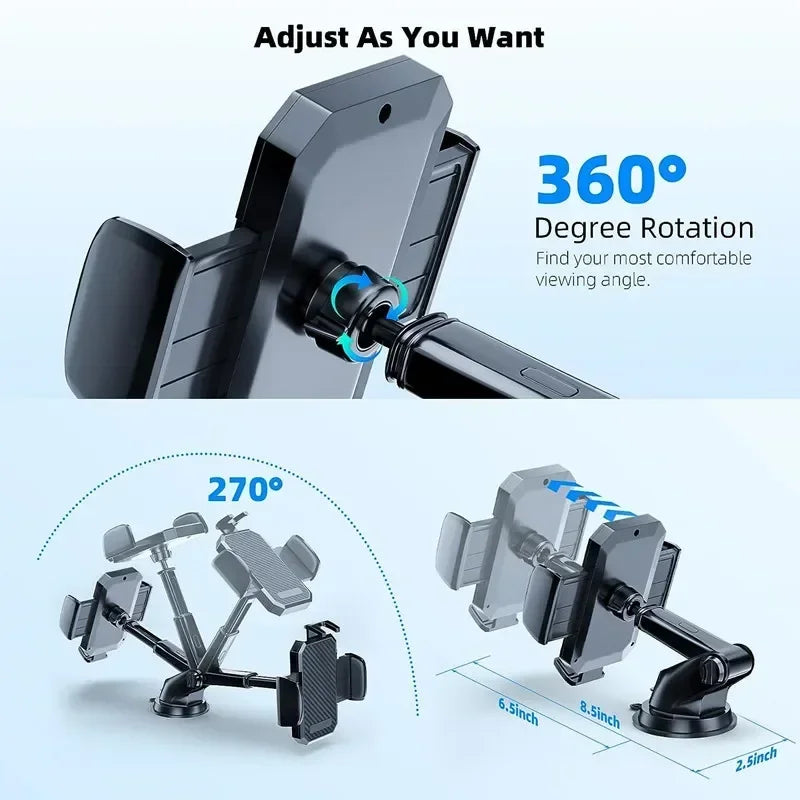Universal Car Phone Mount – Air Vent Clip or Suction Cup Dashboard & Windshield Holder (360° Adjustable)