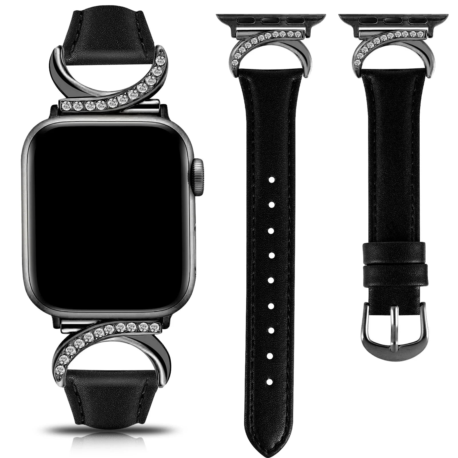 LuxeCurve™ Diamond Leather Band for Apple Watch (Series 1–11 & Ultra 3)