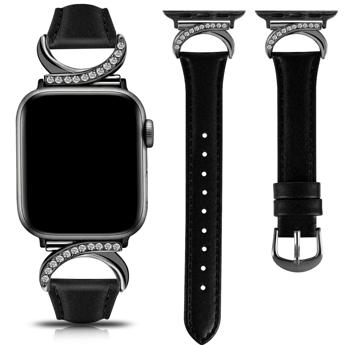 LuxeCurve Diamond Leather Band for Apple Watch (Series 1–11 & Ultra 3)