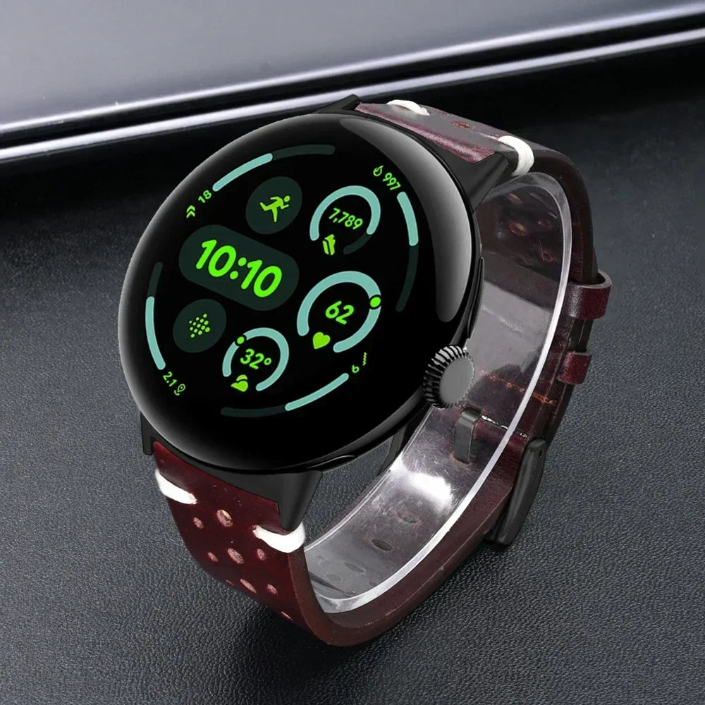 LeatherCraft™ Luxe Band for Google Pixel Watch 4 / 3 / 2 / 1 – Premium Genuine Leather Strap with Polished Stainless Steel Buckle