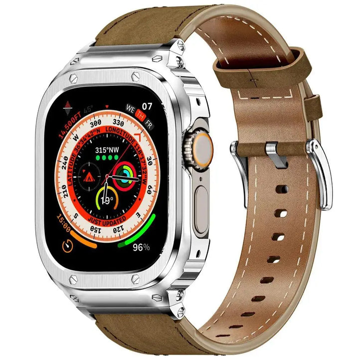 LuxeSteel Case and Premium Leather Band for Apple Watch Avontic
