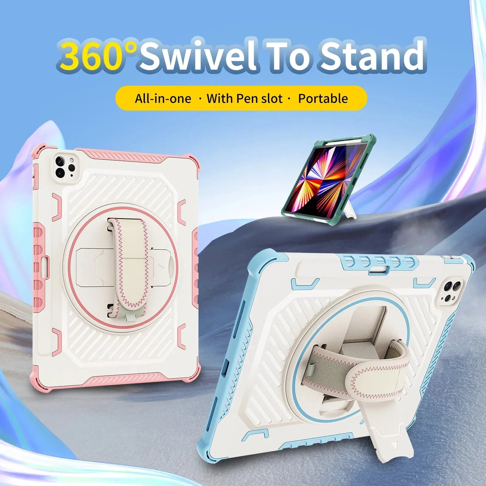 Shockproof Case For iPad Pro 11 2022 M2 12.9 Full-Body Rugged Kickstand Cover iPad Air 5 2022 Air4 10.9 Rotating Hand Strap Case Avontic