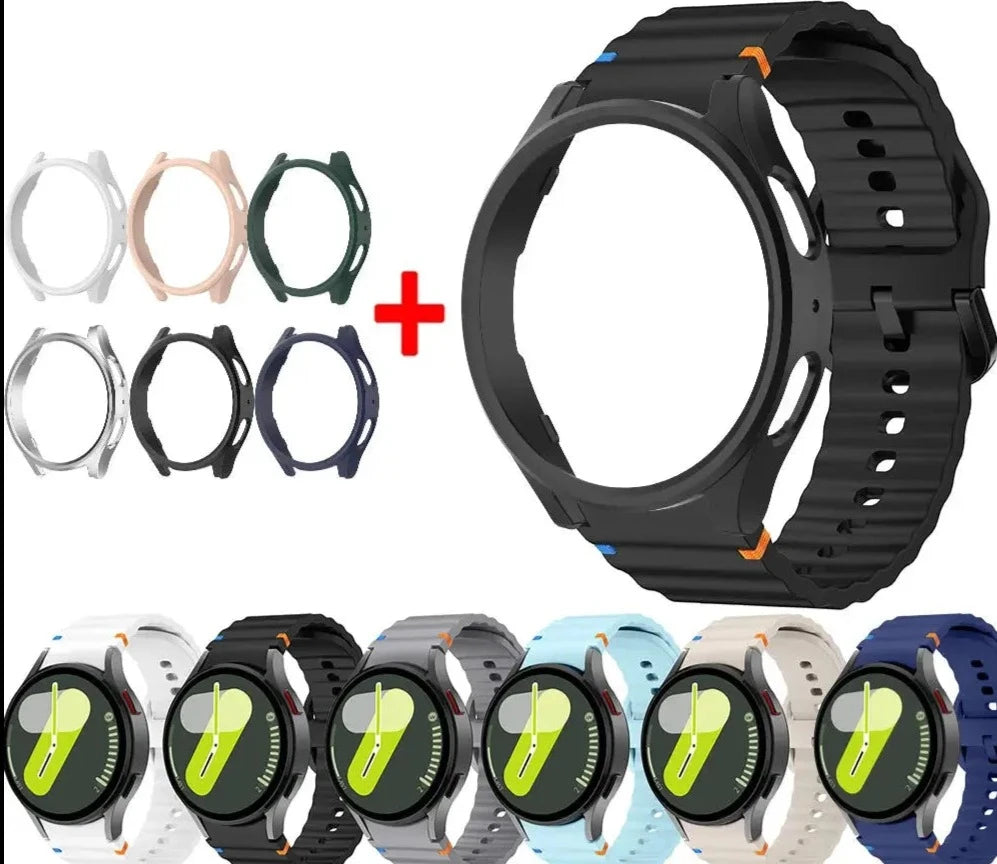 Silicone Strap for Samsung Watch 7 6 5 4 40mm 44mm 5Pro 45mm Band With Case Screen Protector Bumper cover for Wrist Accessories Avontic