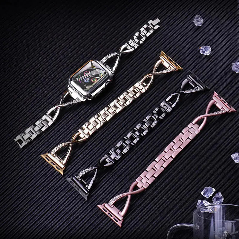 Strap for Apple Watch Band 49mm 44mm 41mm 45mm 40mm 42mm Diamond Stainless Steel Correa IWatch Ultra 2 Series 9 8 7 6 SE 5 4 3 Avontic