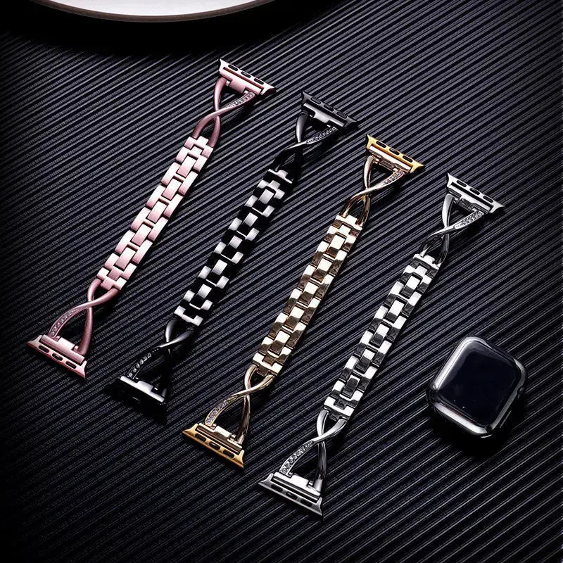 Strap for Apple Watch Band 49mm 44mm 41mm 45mm 40mm 42mm Diamond Stainless Steel Correa IWatch Ultra 2 Series 9 8 7 6 SE 5 4 3 Avontic