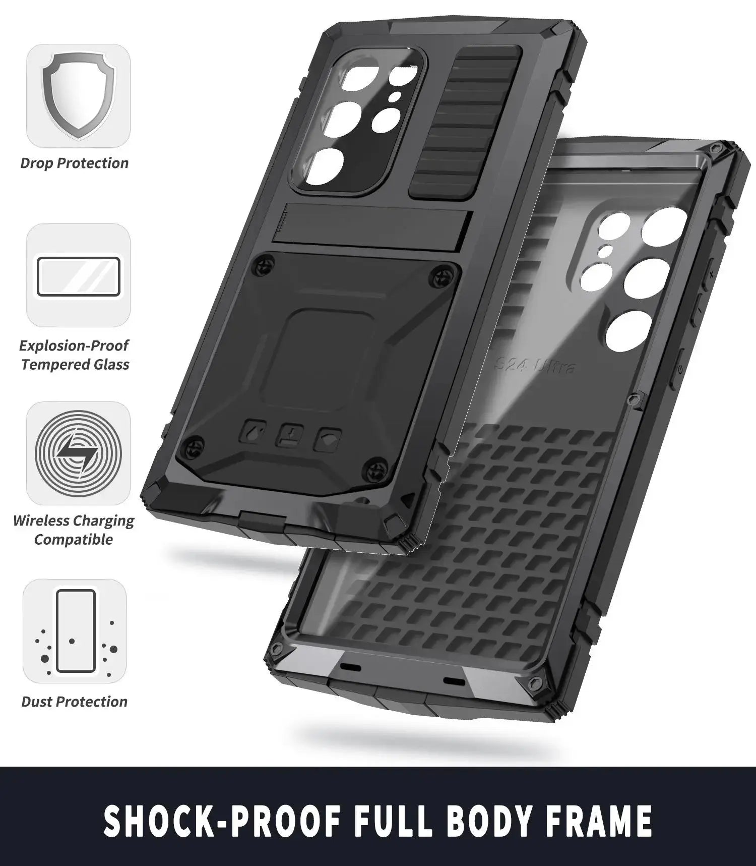 With Bracket+Full Protective For Samsung S24 Ultra S24+ S24 5G 2024 Case Kickstand Dual Layer Protective Shockproof Cover Avontic