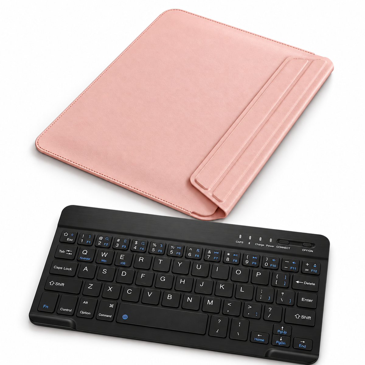 FormaLift Air Work — iPad Sleeve + Keyboard Bundle, Pink; all included bundle items on white. Representative iPad fit; tablet not included.