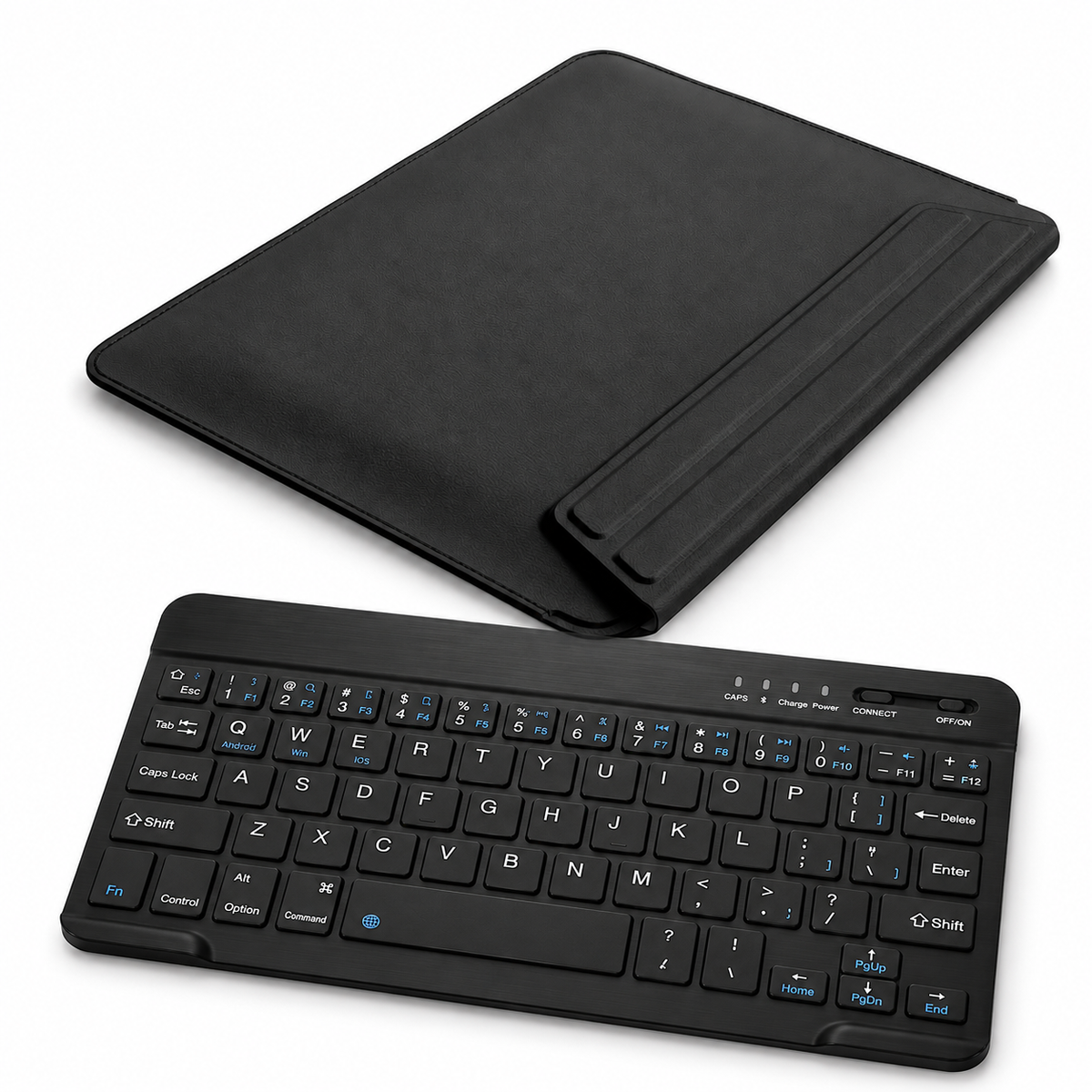FormaLift Air Work — iPad Sleeve + Keyboard Bundle, Black; all included bundle items on white. Representative iPad fit; tablet not included.