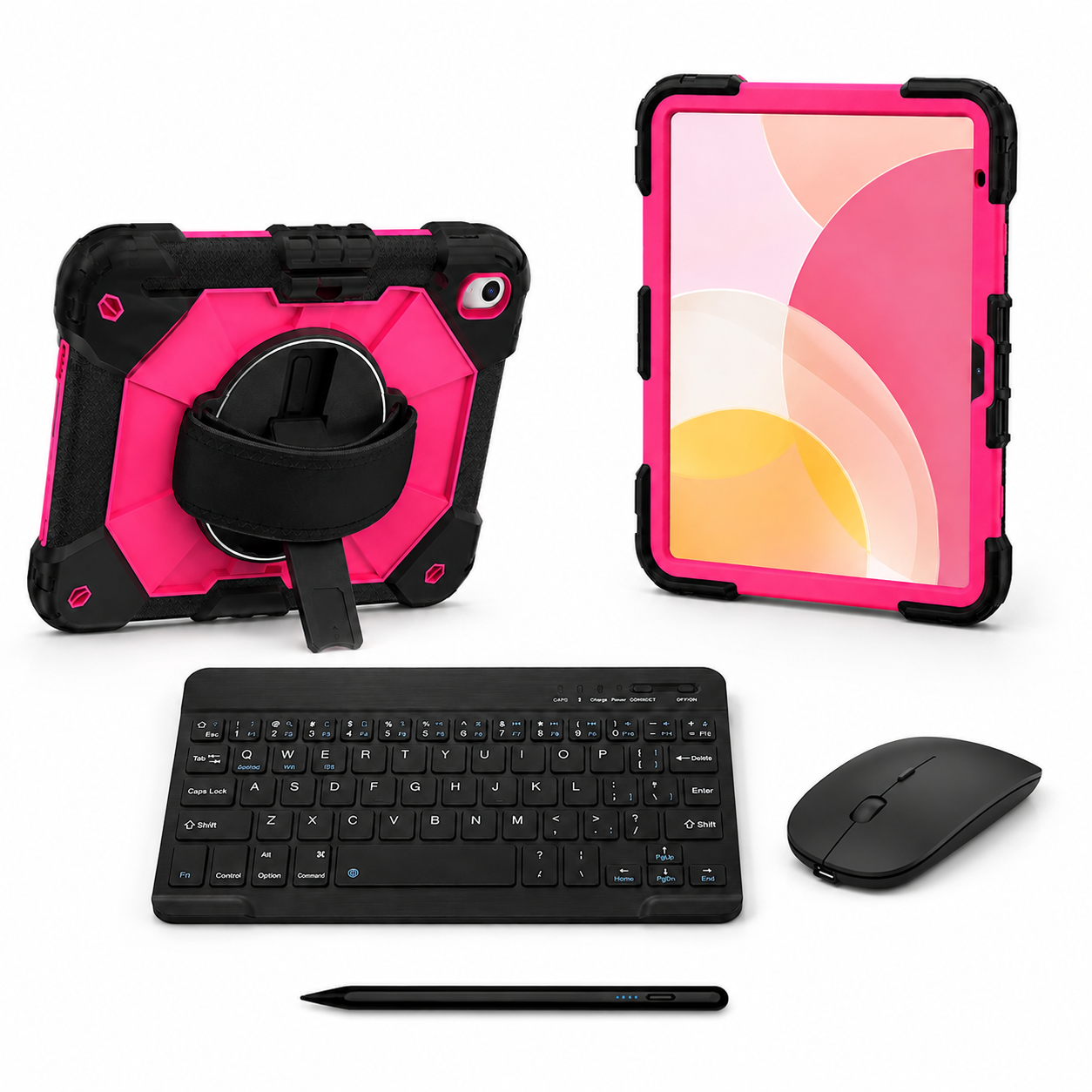 RhinoGuard Apex Command WorkForce Elite Black / Rose iPad case bundle with keyboard, mouse and universal touchscreen stylus